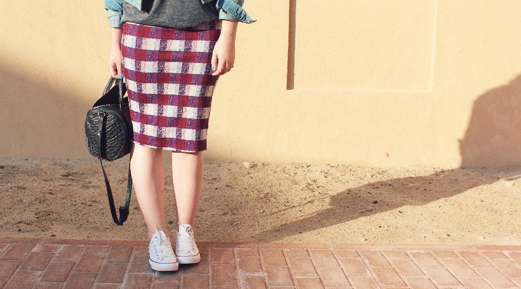 Topshop check tube skirt